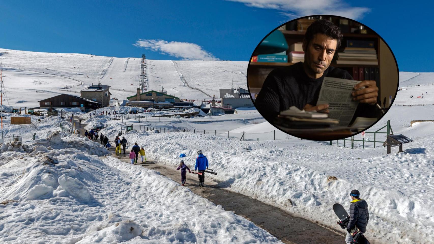 Montaje con la estación de esquí La Covatilla y el protagonista de la serie Álex García