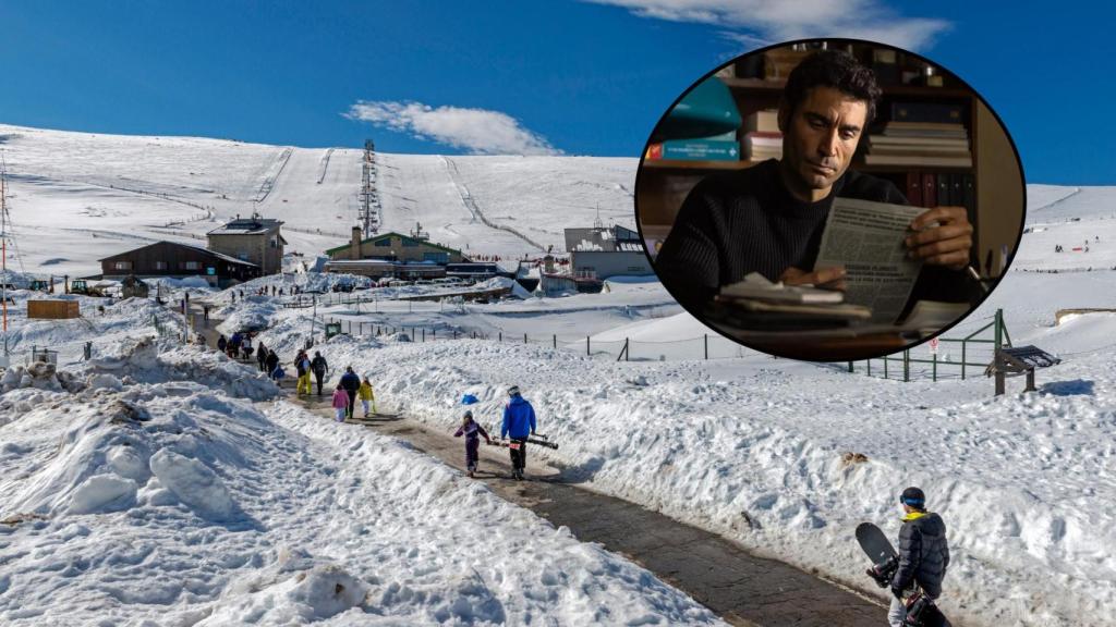 Montaje con la estación de esquí La Covatilla y el protagonista de la serie Álex García