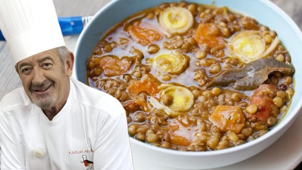 Karlos Arguiñano junto a un plato de lentejas.