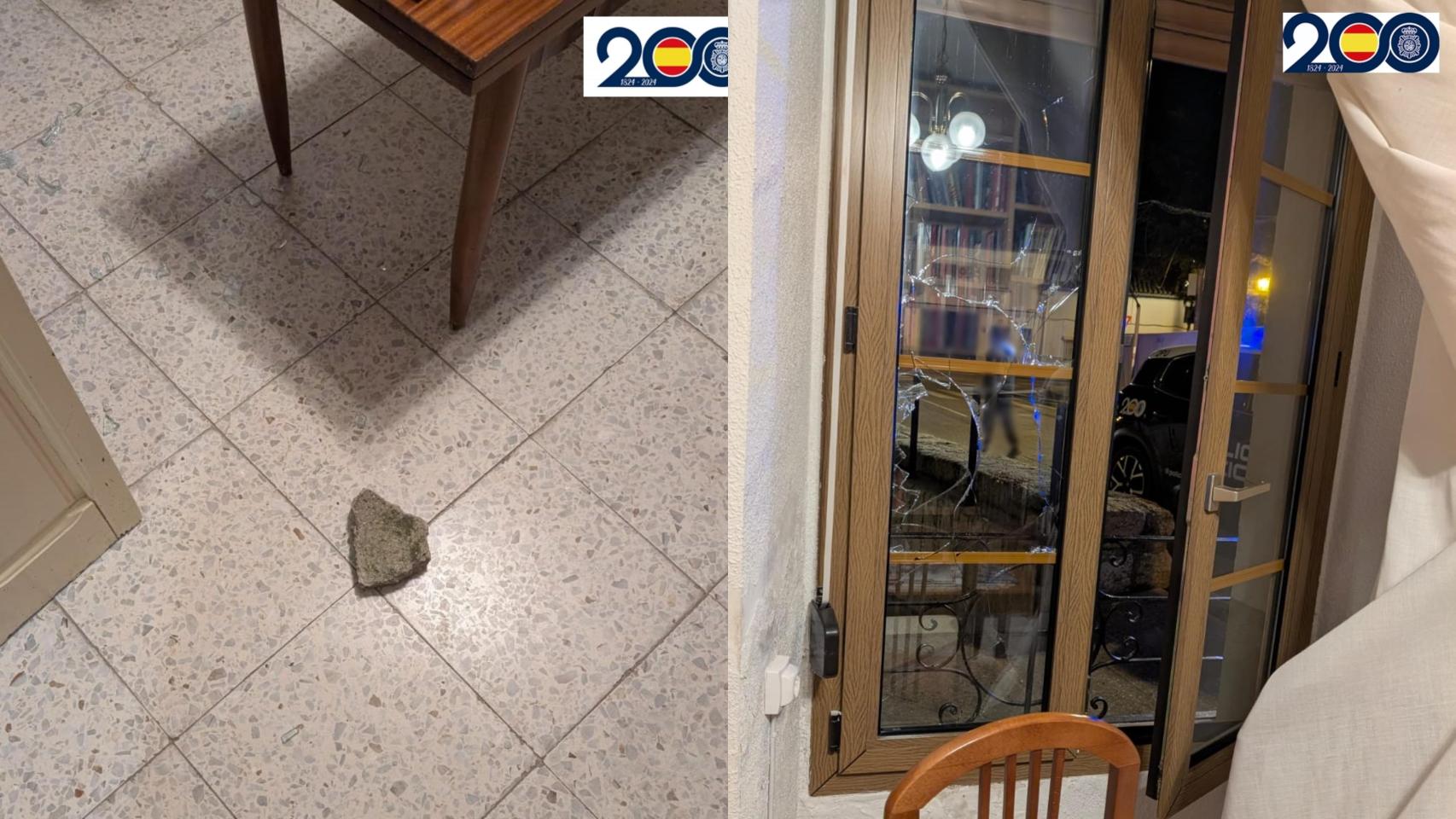 Montaje con la piedra y la ventana rota