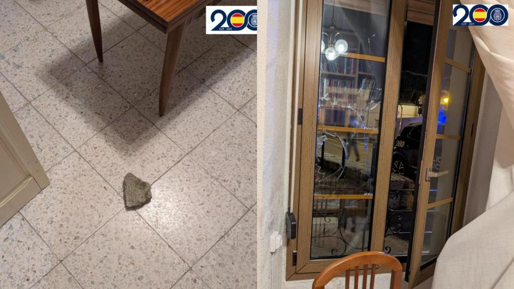 Montaje con la piedra y la ventana rota