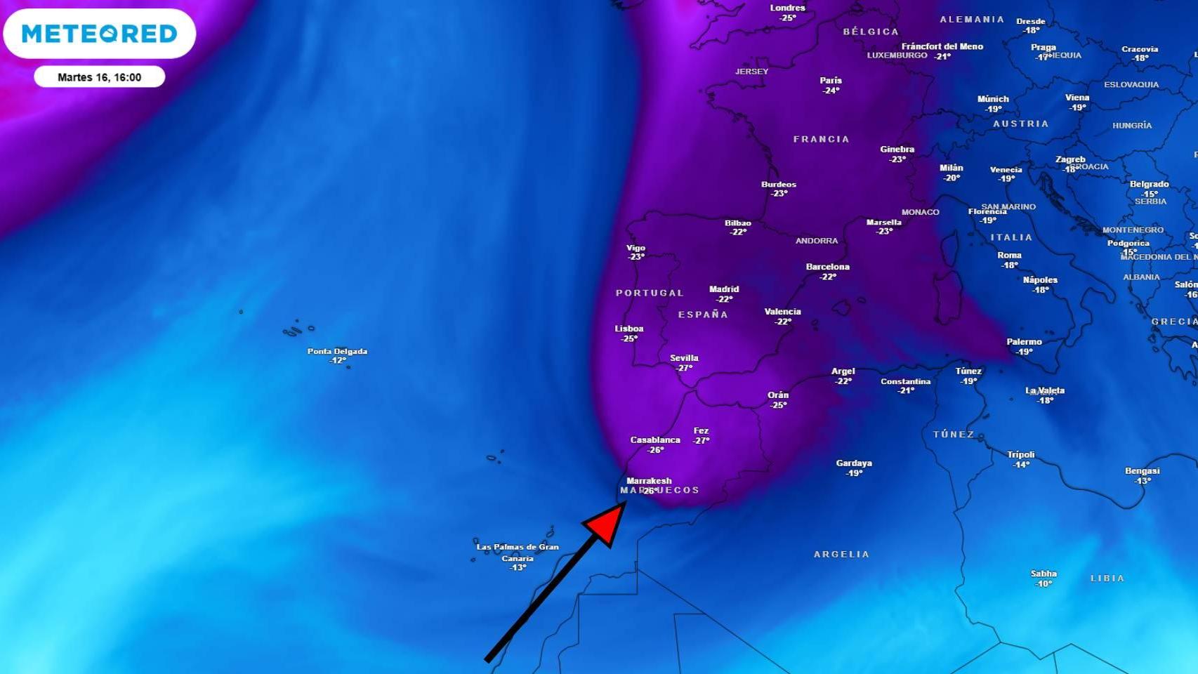 España bajo los efectos de las masas de aire frío. Meteored.