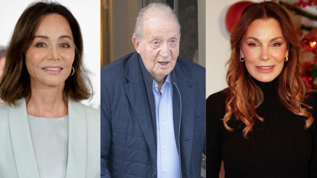 Isabel Preysler, el emérito Juan Carlos y Mar Flores, en un fotomontaje de EL ESPAÑOL.