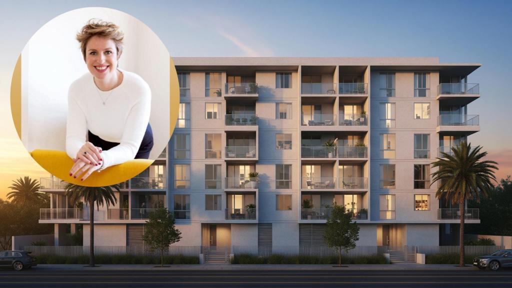 Montaje de Sara Benedi con un bloque de viviendas.