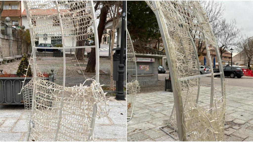El alumbrado navideño de Brunete destrozado.