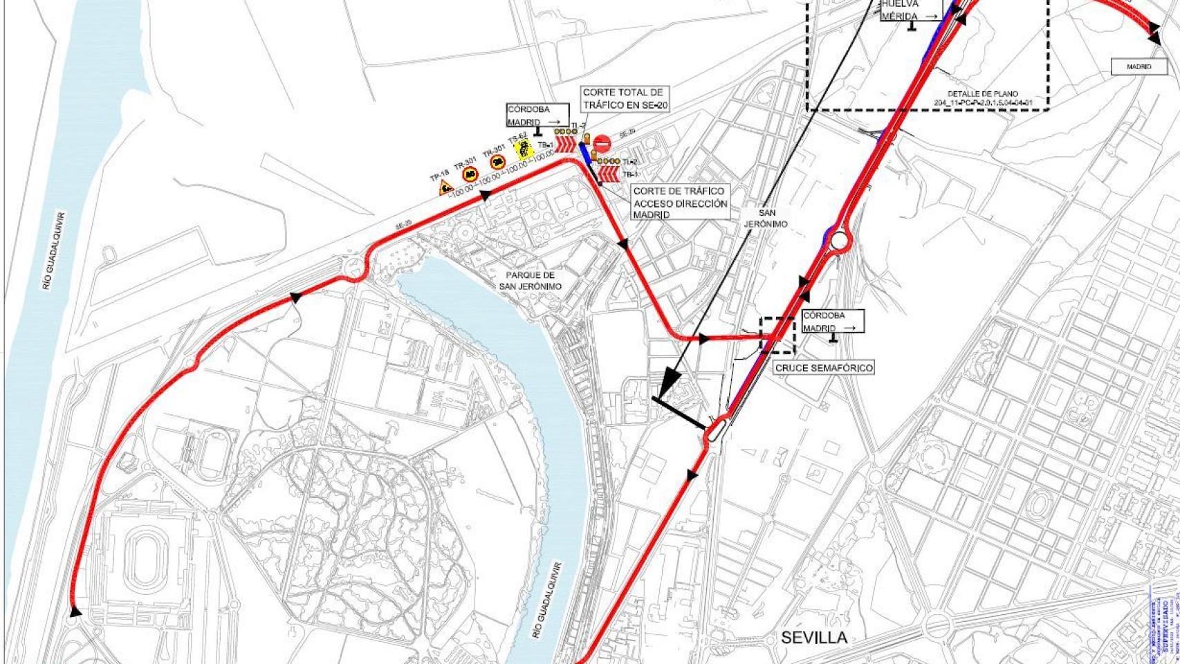 Cortes totales en la SE-20