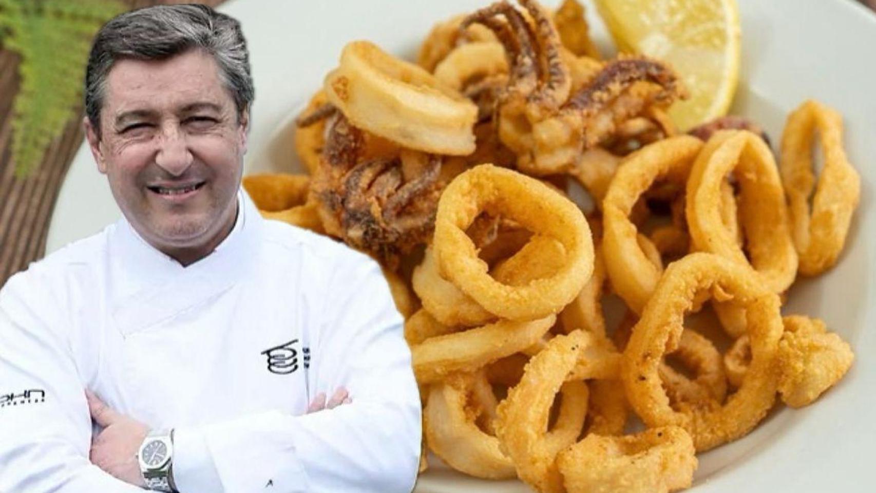 Joan Roca junto a unos calamares fritos.