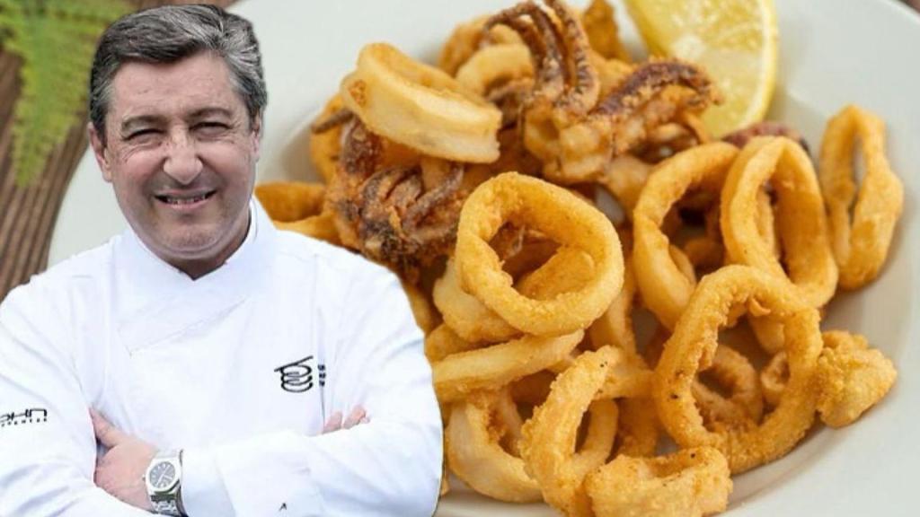 Joan Roca junto a unos calamares fritos.