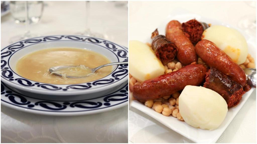 Sopa, chorizos, patatas y garbanzos de La Molinera