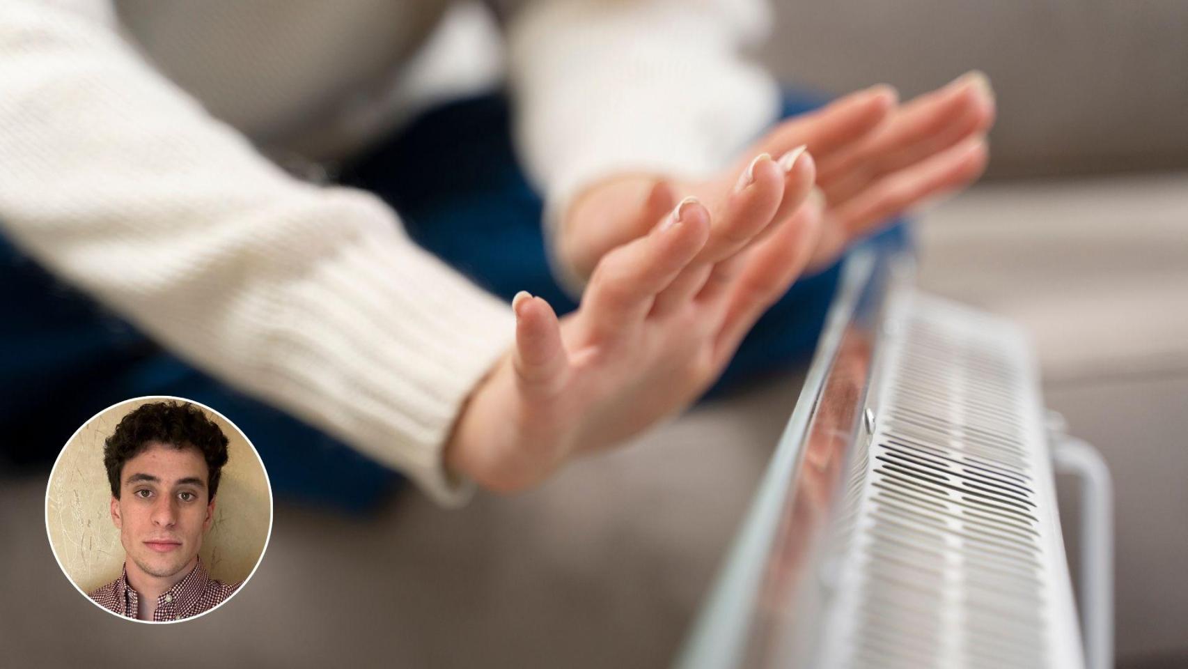 Montaje con una imagen de archivo de un radiador eléctrico y una imagen de Iván Terrón.