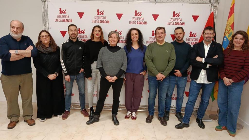 Los representantes de IU en Aragón, este lunes.