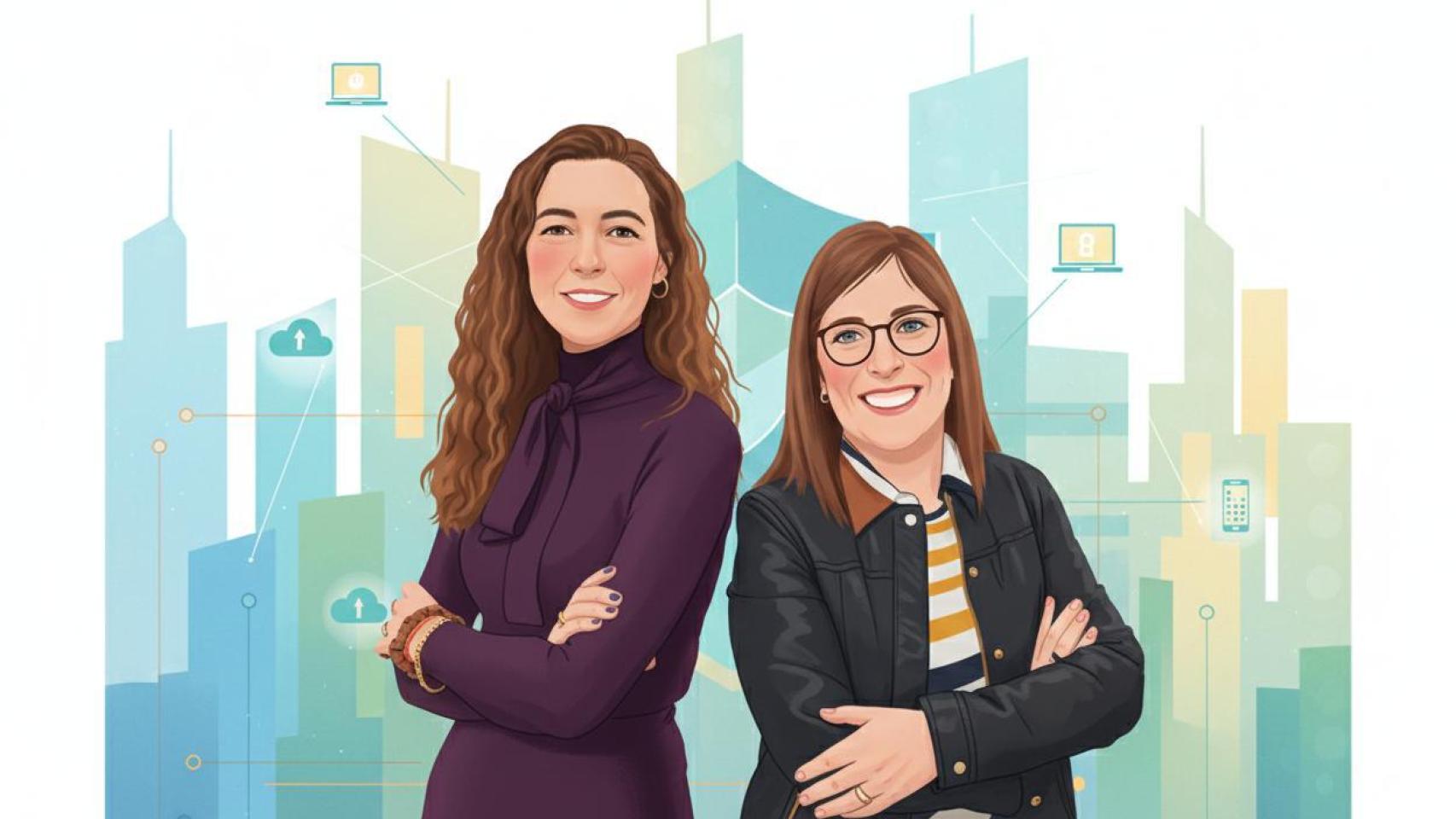 Raquel Hernández y Elena García Díez (Microsoft), en una ilustración para el documental realizada con inteligencia artificial.