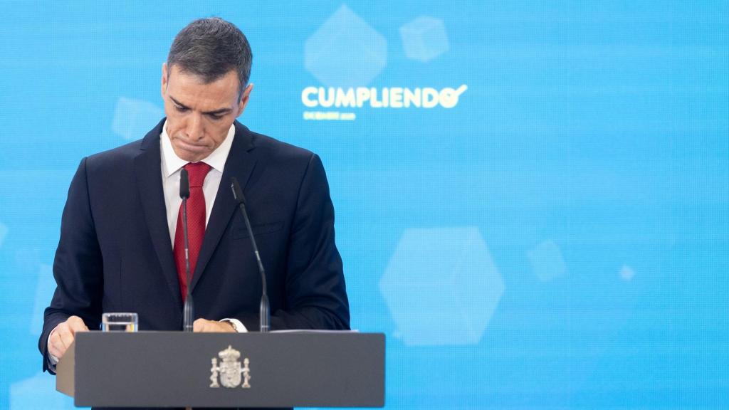 Pedro Sánchez, este lunes en la Moncloa, durante la presentación del balance del año.