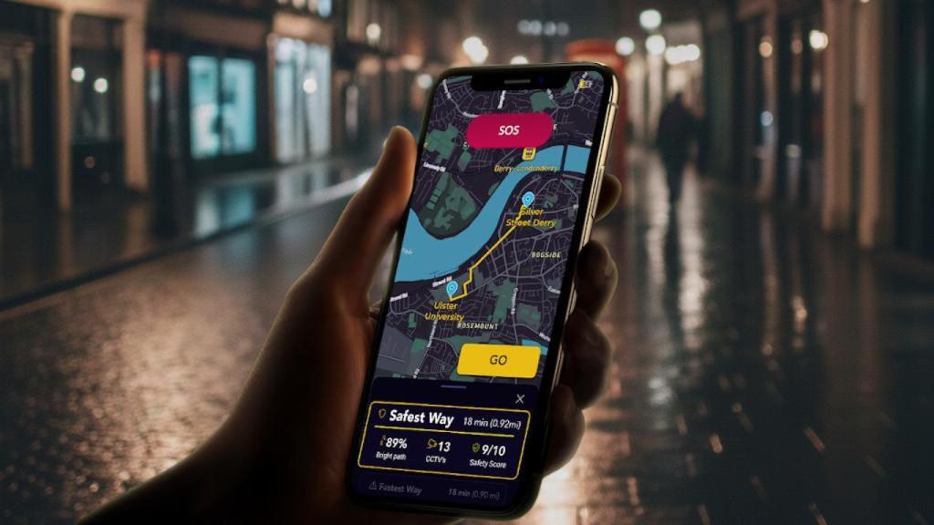 Aplicación de Safest Way para saber la ruta más segura de noche