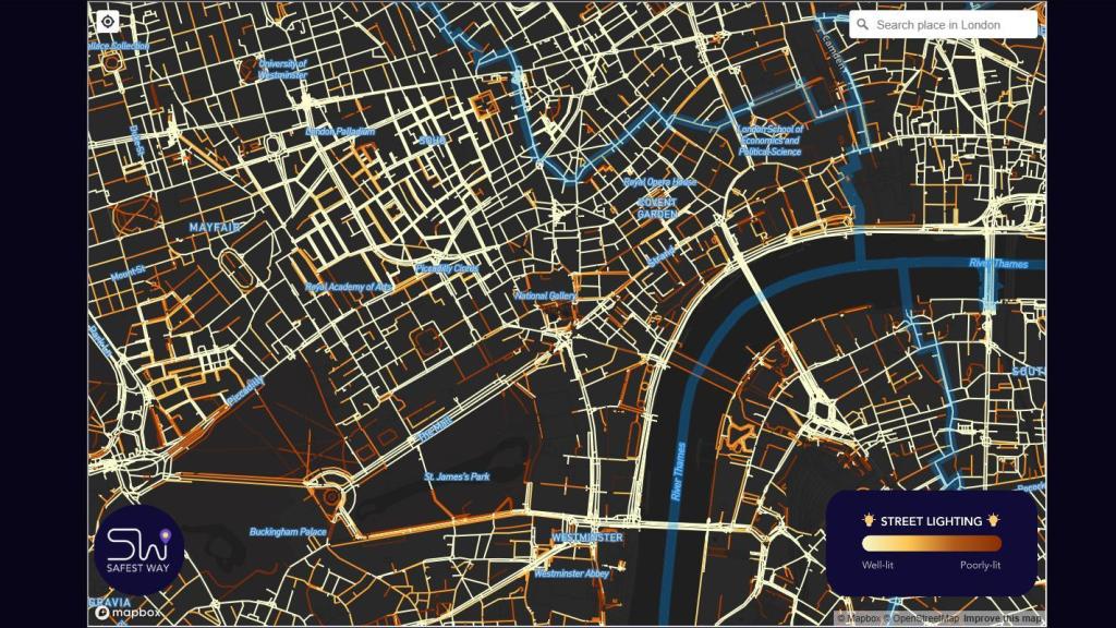 Mapa de iluminación nocturna en Londres