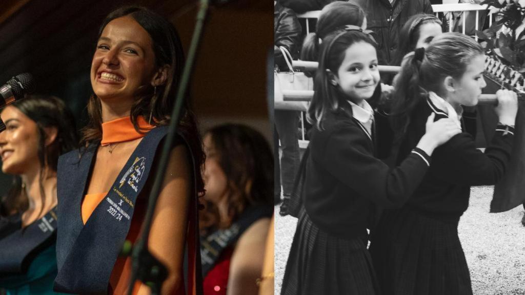 Claudia Arenas, en su graduación y siendo más pequeña en el centro.