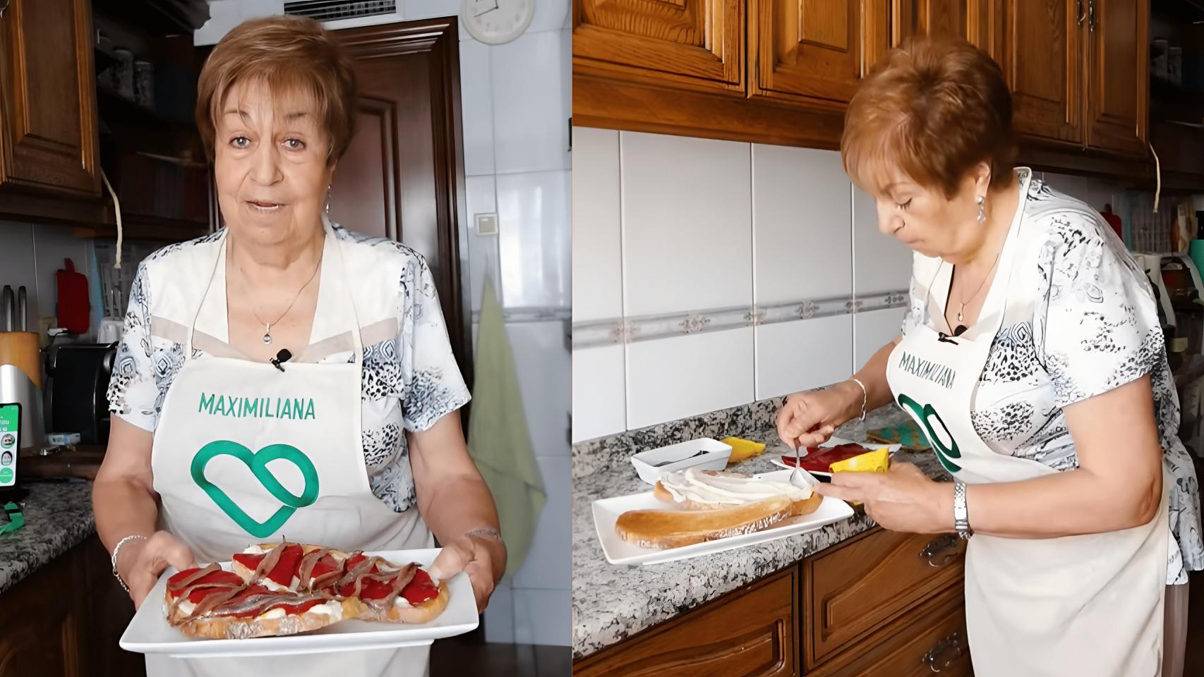 La abuela Conchita con su aperitivo.