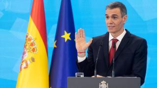 Pedro Sánchez este lunes en rueda de prensa en Moncloa.