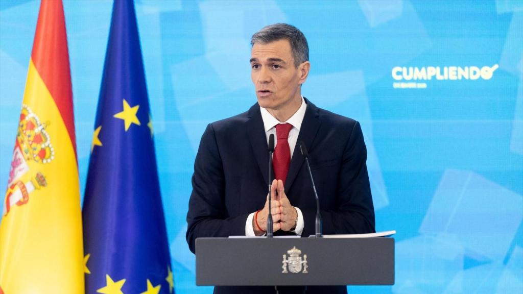 Pedro Sánchez este lunes durante la presentación del informe periódico de rendición de cuentas 'Cumpliendo'. Eduardo Parra / Europa Press