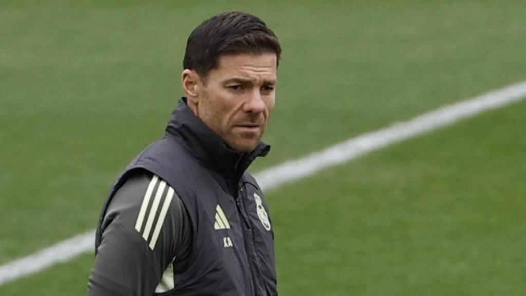 Xabi Alonso, en el entrenamiento de este martes del Real Madrid