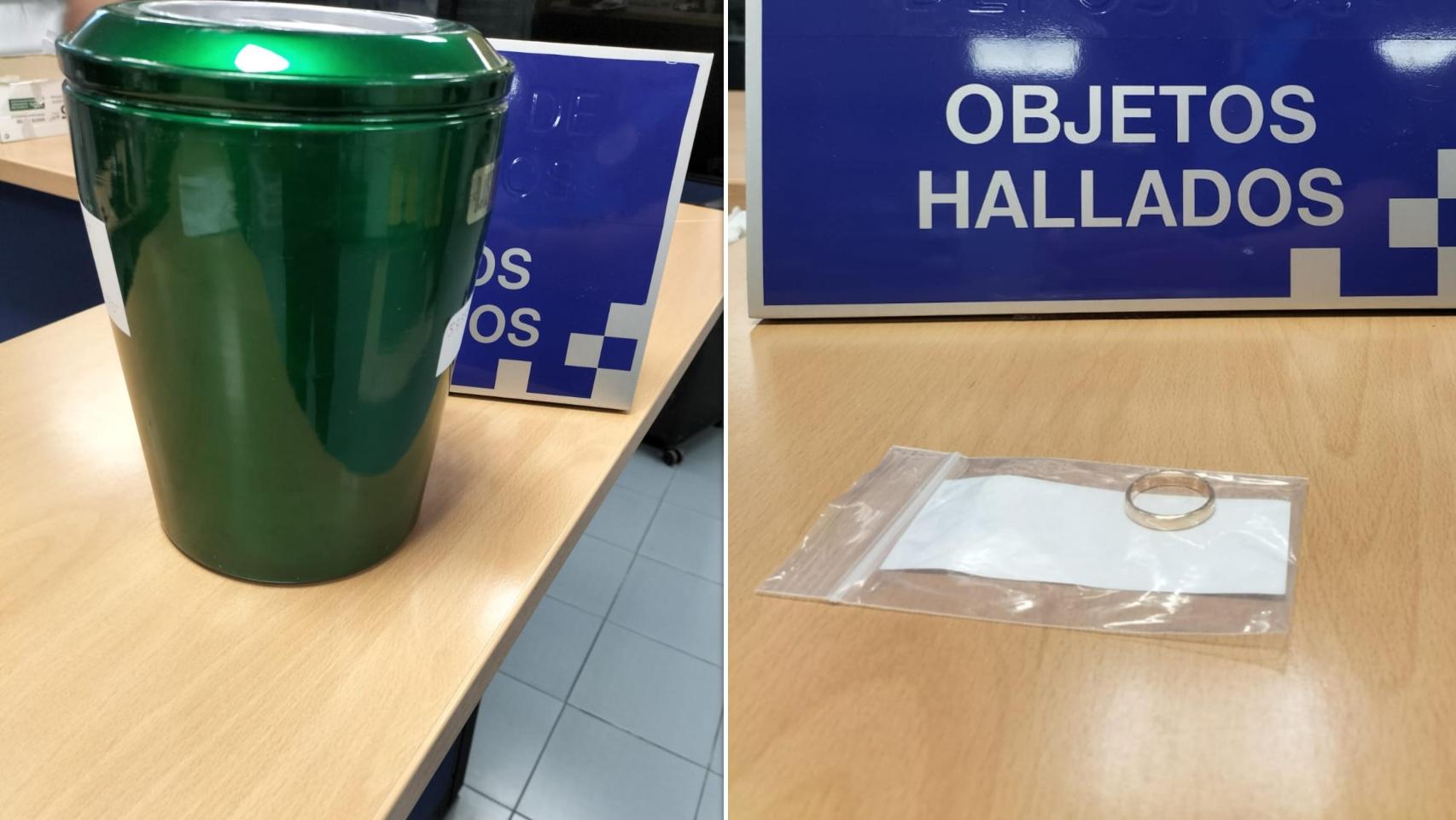 Imagen de la urna funeraria y la alianza extraviadas en Valladolid y en manos de la Policía Municipal