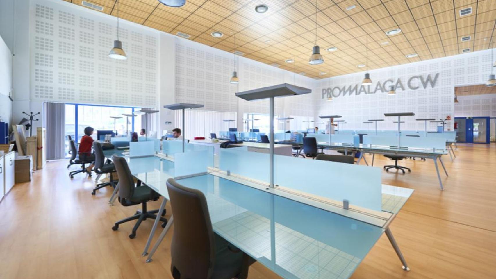 Interior del coworking de Promálaga en el parque tecnológico.