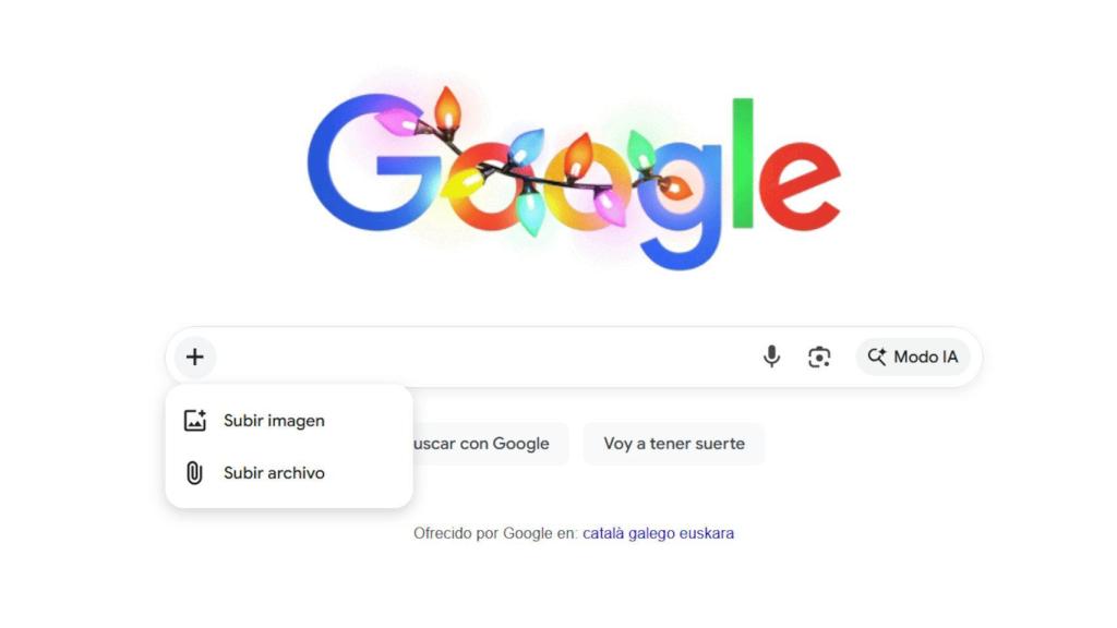 El nuevo menú que aparece al pulsar el botón + en la Búsqueda de Google