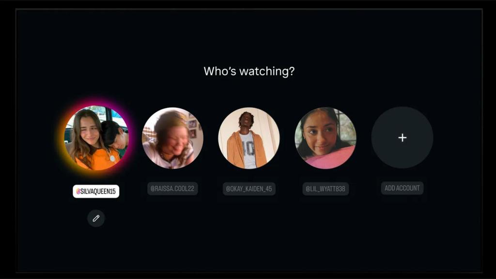 Imagen con las cinco cuentas que pueden iniciarse en la app Reels para el televisor