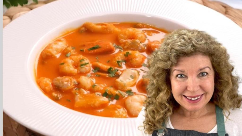 Carmen, cocinera y su receta, fácil y barata, de sopa de marisco.