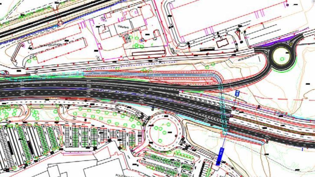 La nueva rotonda junto al Mercado de Abastos (arriba a la derecha en la imagen) hará que la actual incorporación desde la calle Jarama hasta la TO-23 se convierta en el tercer carril.