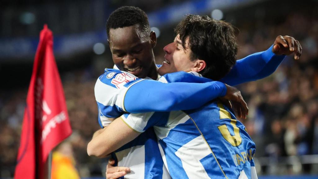 Bil y Noé celebran el gol frente al Mallorca.