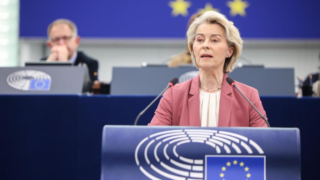 La presidenta de la Comisión, Ursula von der Leyen, durante su comparecencia de este miércoles en la Eurocámara