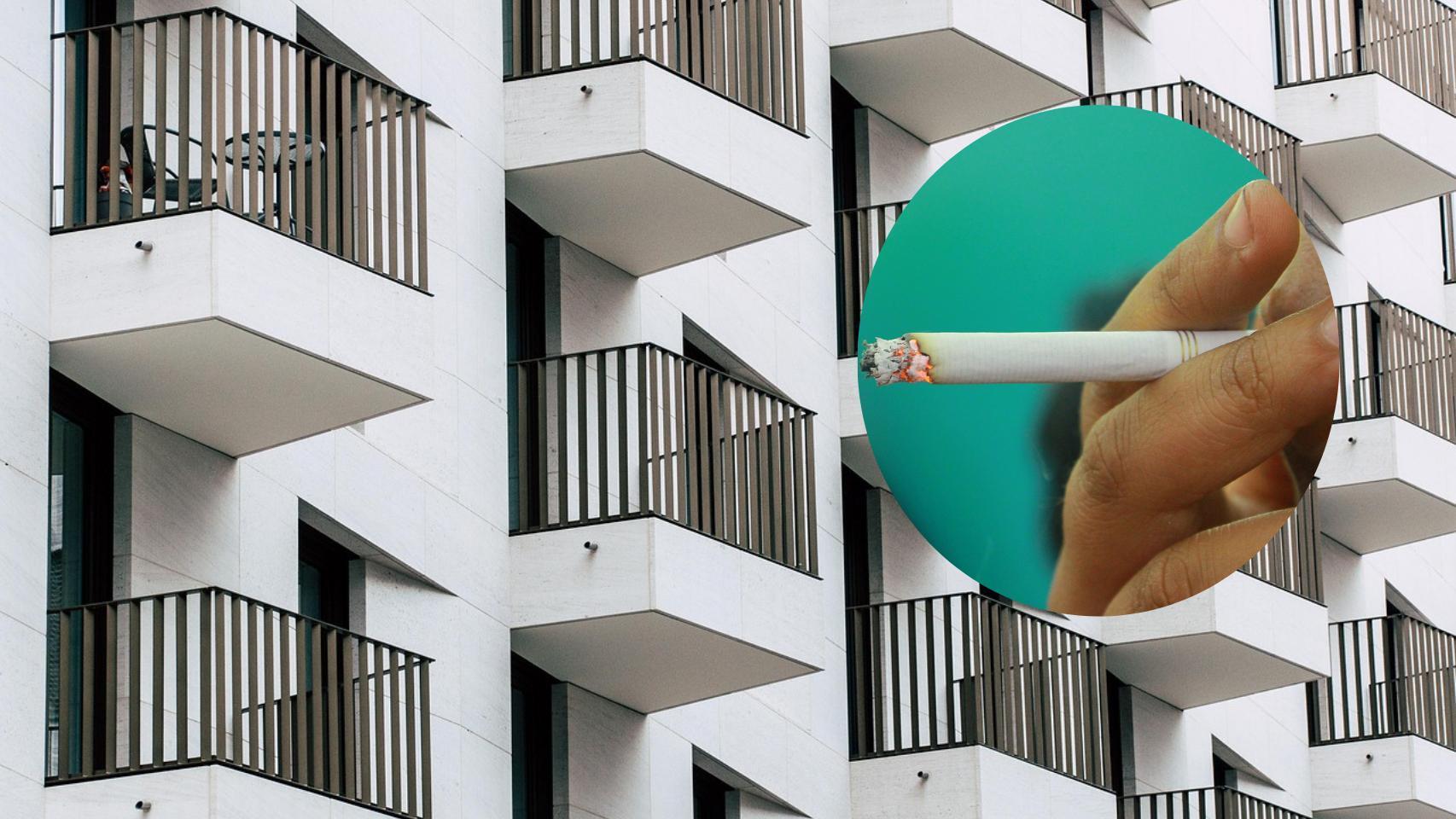 Montaje de terrazas con una persona fumando (Pixabay).