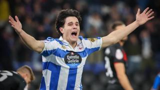 Noé Carrillo celebra su gol con el Dépor frente al Mallorca.