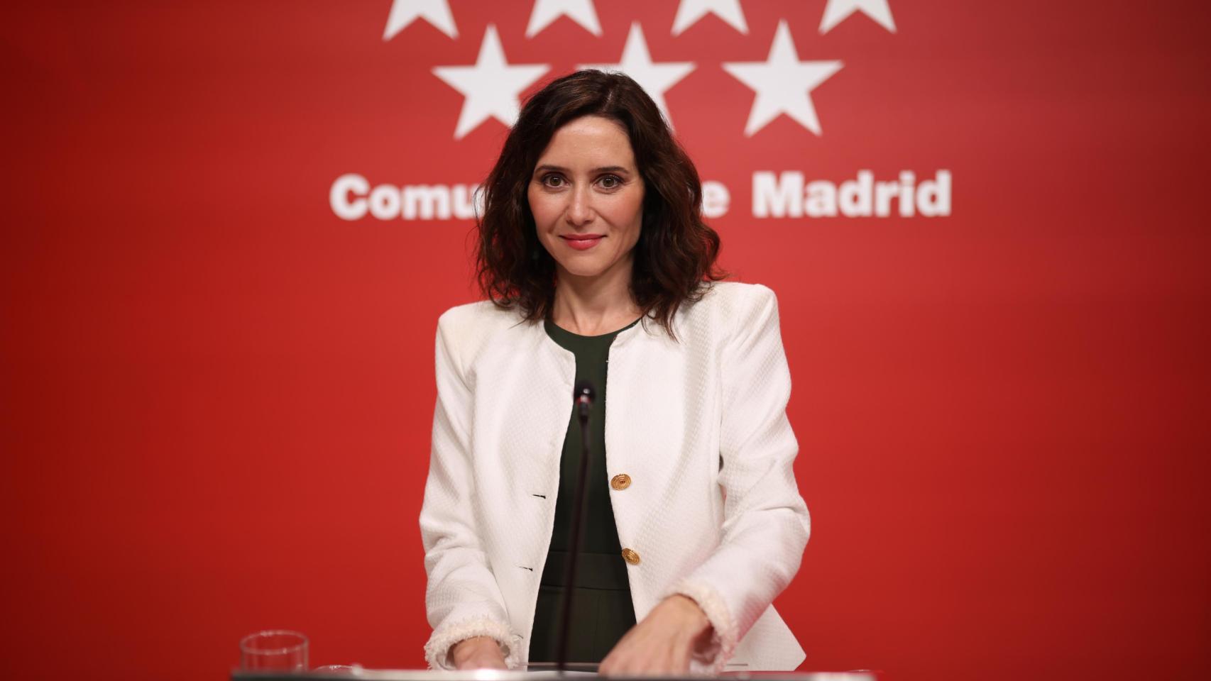 La presidenta de la Comunidad de Madrid, Isabel Díaz Ayuso, durante la rueda de prensa de este miércoles tras la reunión del Consejo de Gobierno.