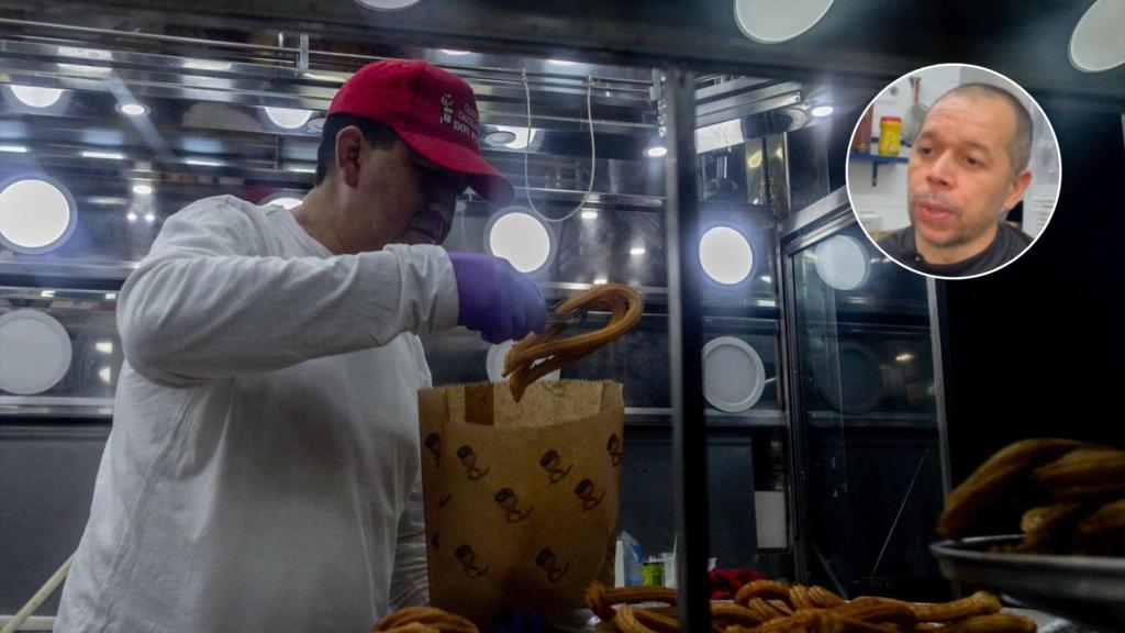 Montaje con una imagen de Humberto y una imagen de archivo de un churrero.