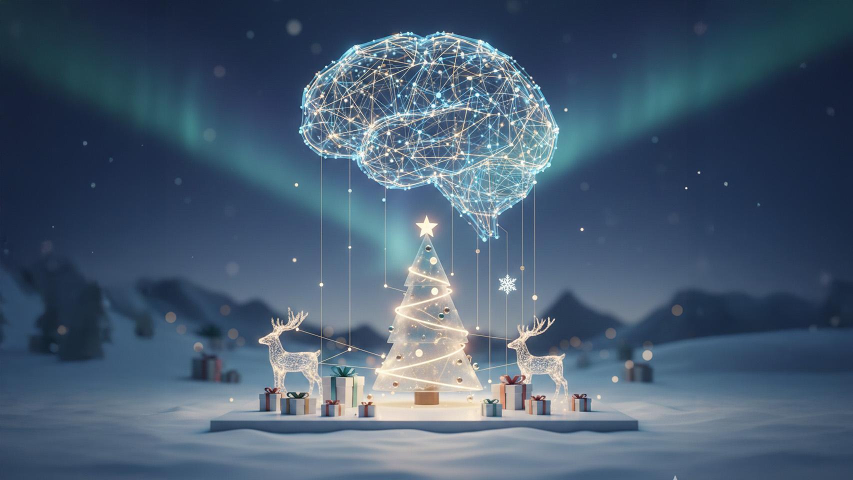 Ilustración que revela un algoritmo controlando la navidad.