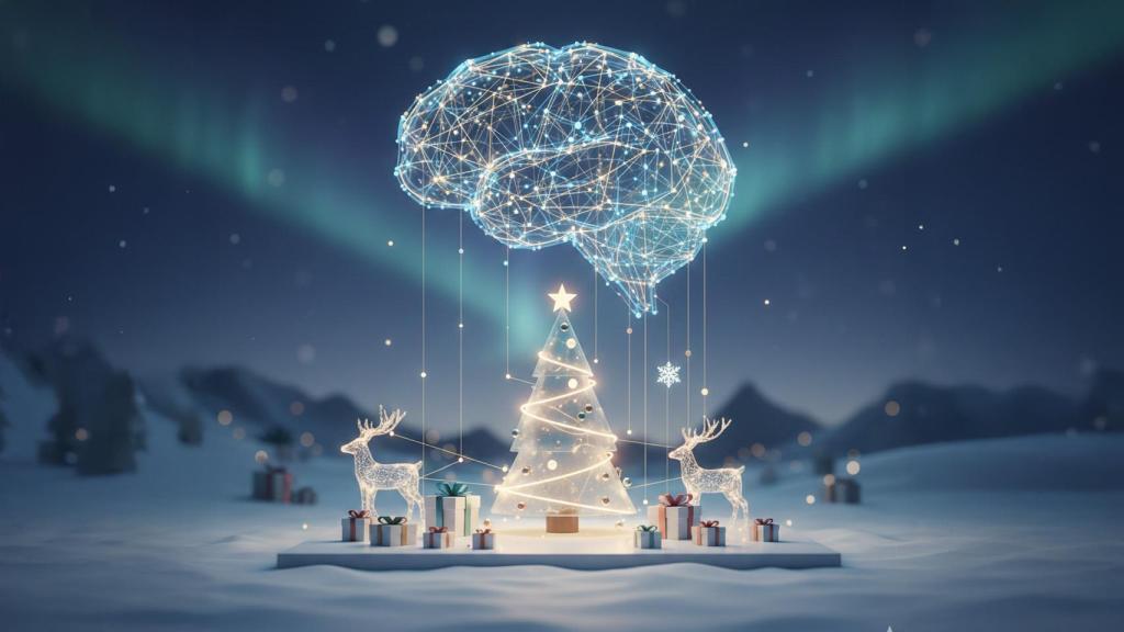 Ilustración que revela un algoritmo controlando la navidad.