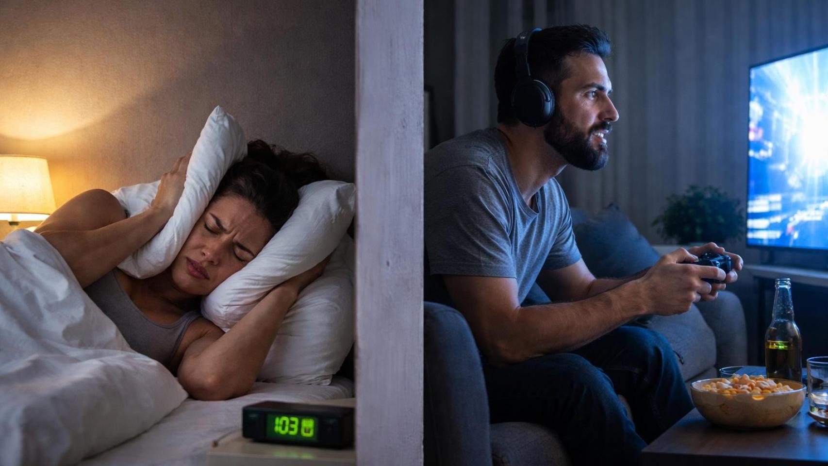 Una mujer molesta por el ruido de su vecino.