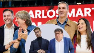 Mario Rivas y Jesús Cedazo, ambos investigados, en la parte inferior de la imagen, junto Carlos Martínez y Pedro Sánchez, en una composición gráfica de EL ESPAÑOL