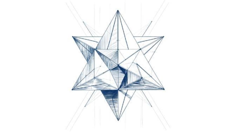 Dibujo del tetraedro entrelazado cuya luz se proyecta sobre el jardín.