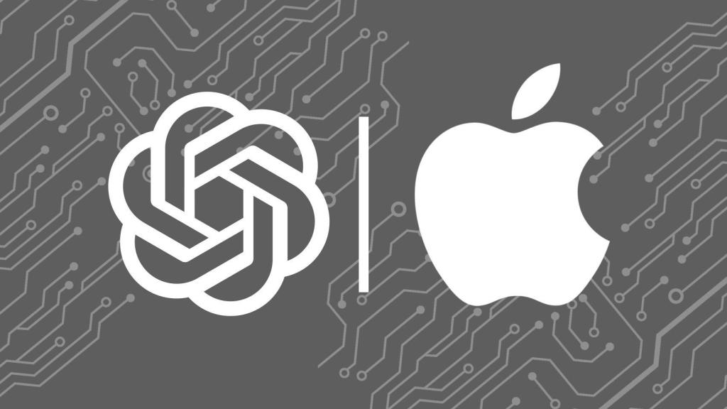 Fotomontaje con los logos de Apple y ChatGPT.