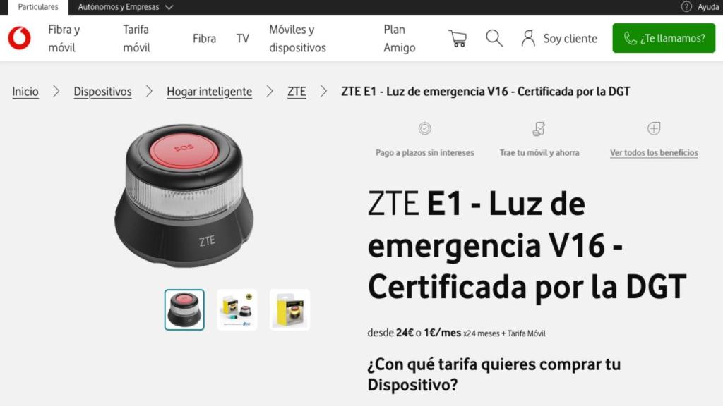 Baliza V16 ZTE y Vodafone en su tienda