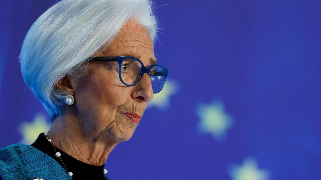 La presidenta del BCE, Christine Lagarde, durante la rueda de prensa de este jueves en Fráncfort
