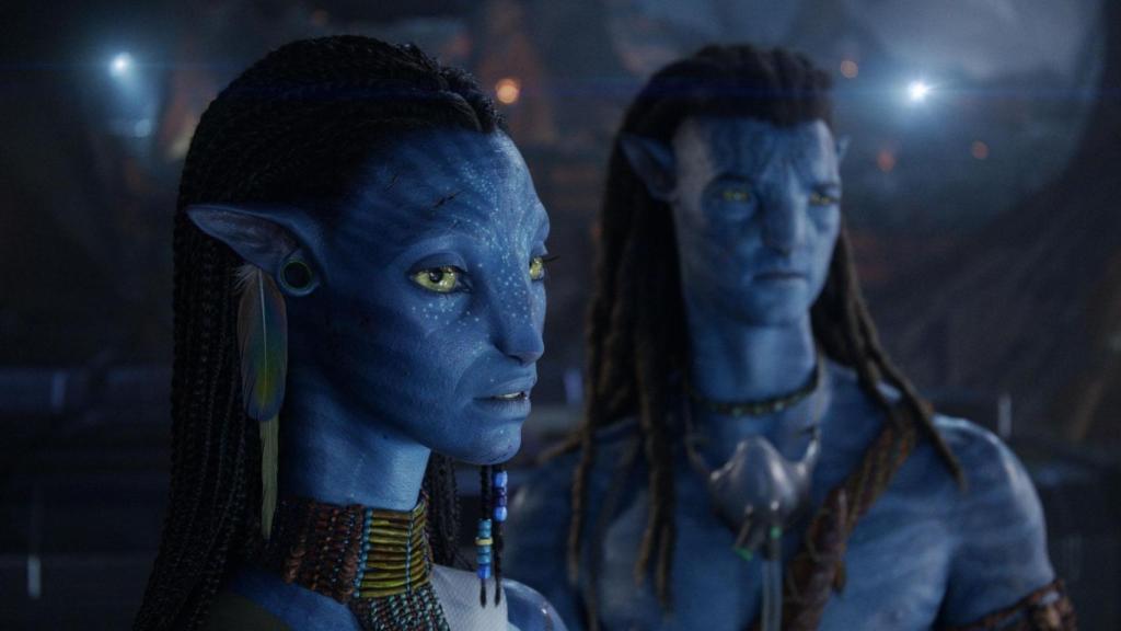Neytiri (Zoe Saldanha) e Jake Sully (Sam Worthington) em Avatar: Fogo e Cinzas