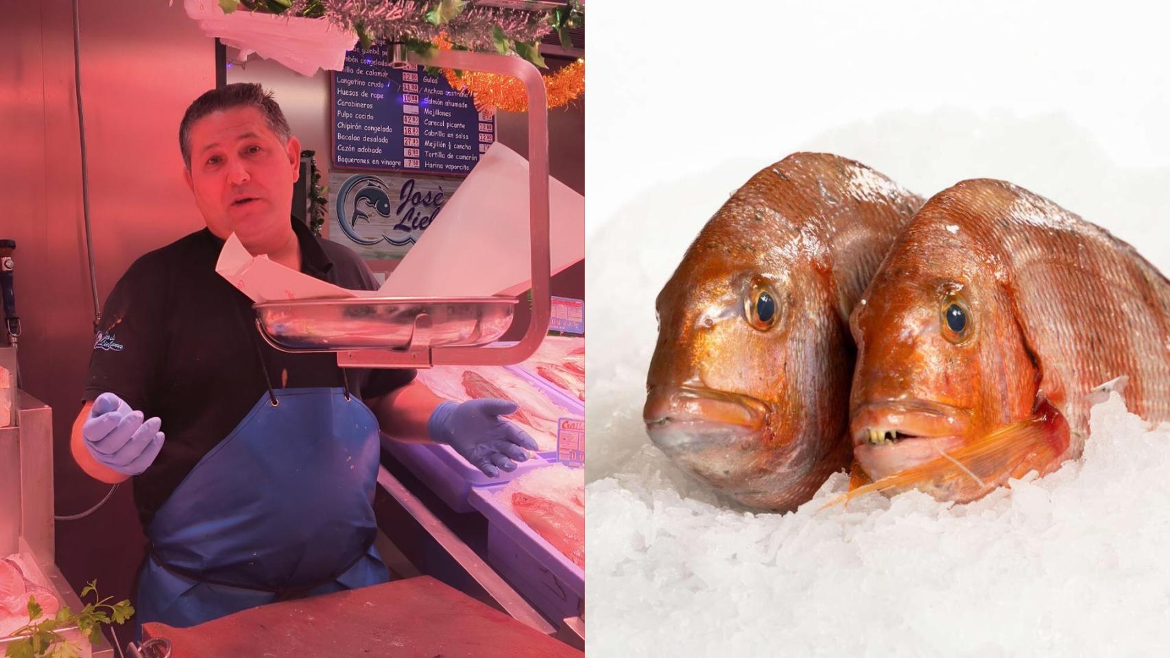 El pescadero Javier Liébana y dos urtas.