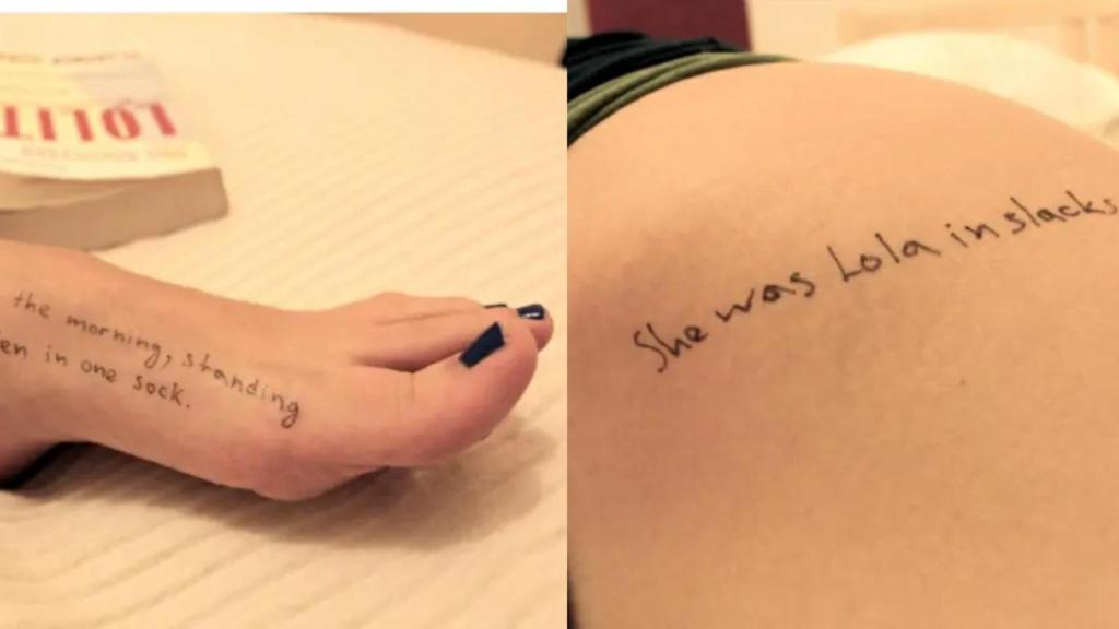 Citas de Lolita escritas sobre el cuerpo de una mujer.