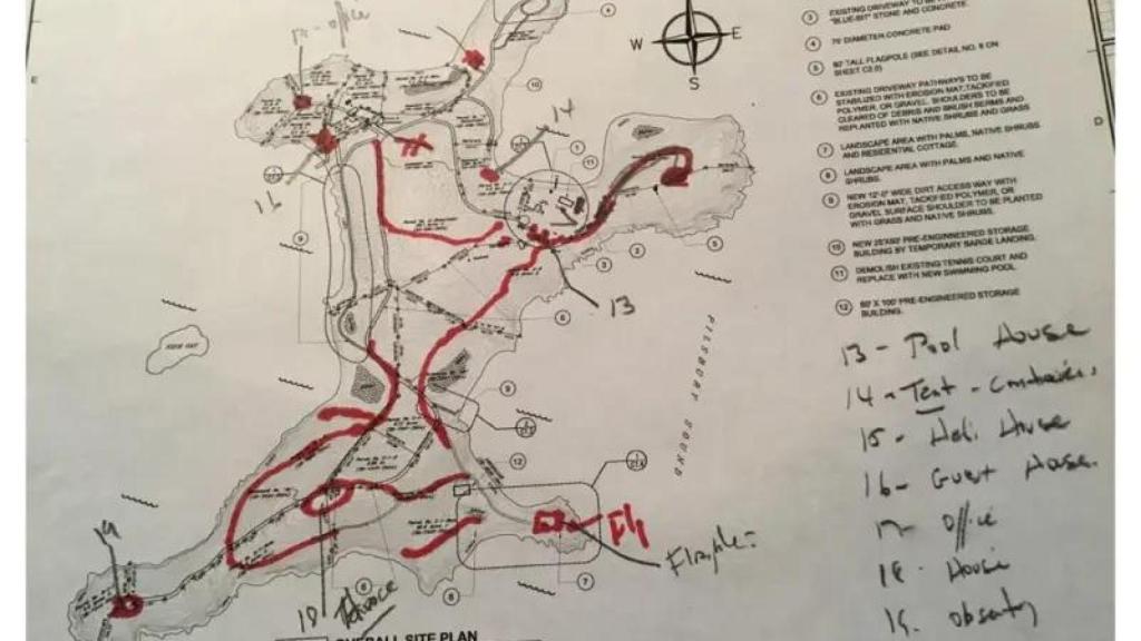 El plano de Great St. James, una de las dos islas privadas que poseía en el Caribe Epstein.