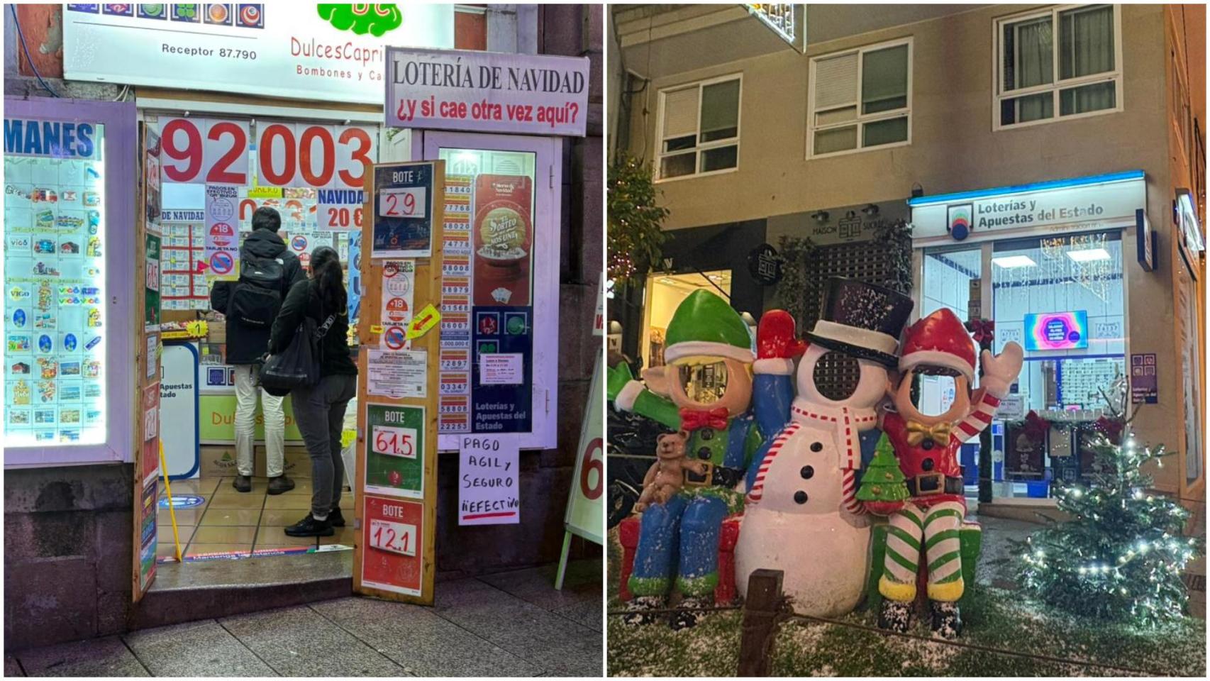 Dos de las administraciones de Lotería del centro de Vigo.