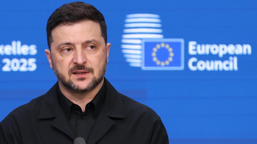 El presidente ucraniano, Volodímir Zelenski, durante su rueda de prensa de este jueves en Bruselas